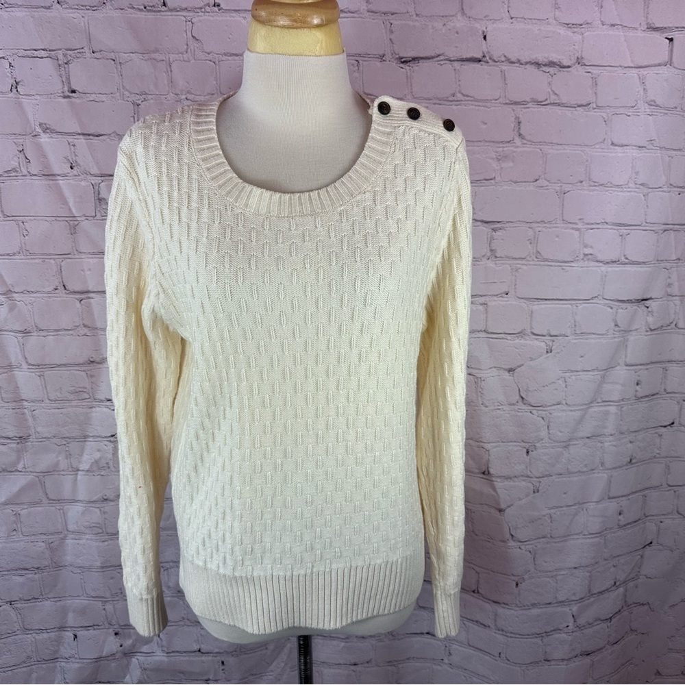 banana republic Cream Crew Neck Sweater Textured Knit sz medium cotton blend